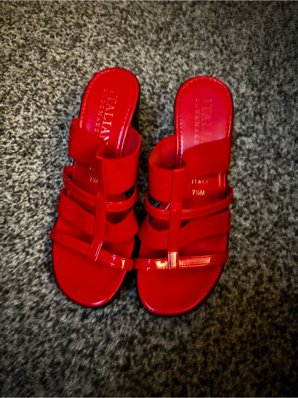 Women's size 7 1/2 7.5 Red wedge sandals like new heels Italian shoe makers